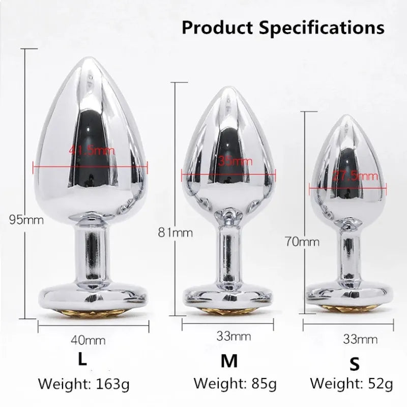 3 Size Anal Plug Heart Stainless Steel Crystal Anal Plug Removable Butt Plug Stimulator Anal Sex Toys Prostate Massager Dildo