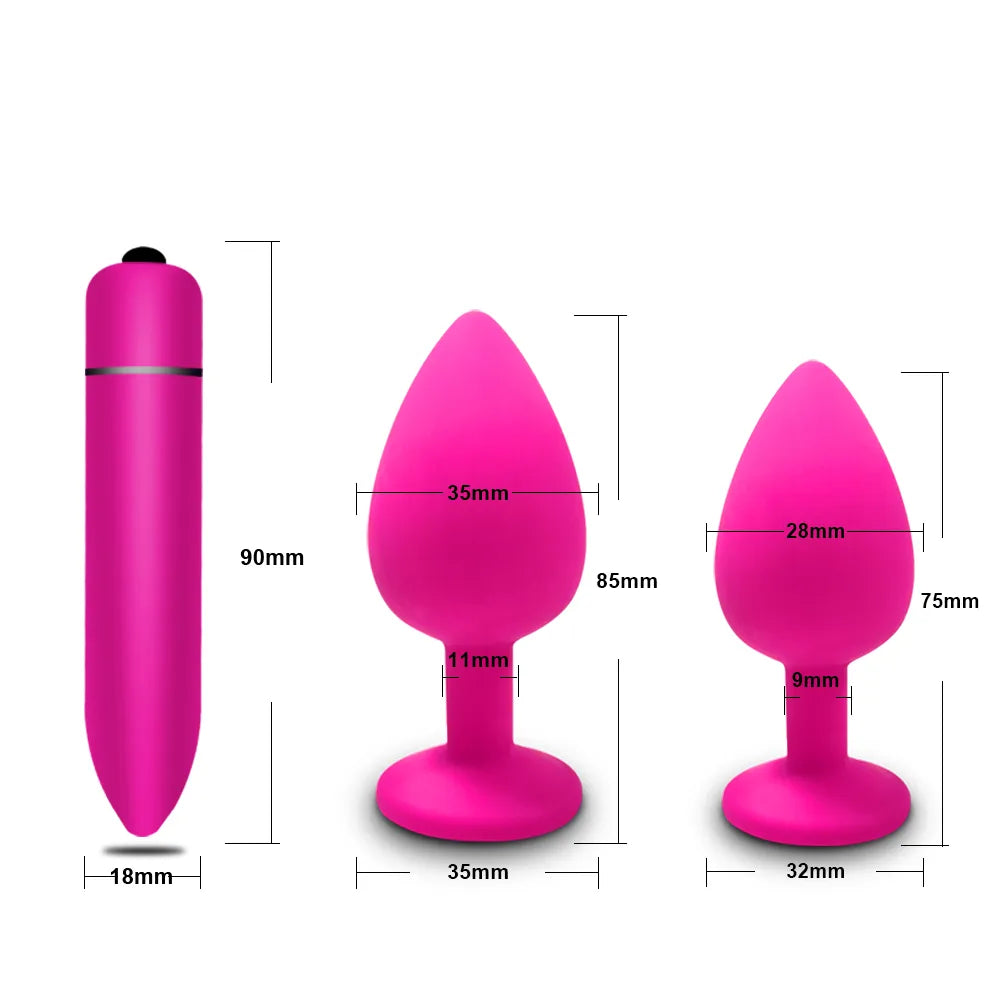 Anal Plug Butt Plug for Woman Men Soft Silicone 3 Different Size Sex Toys Bullet Vibrator Anal Unisex Gay Anal Toys for Adults